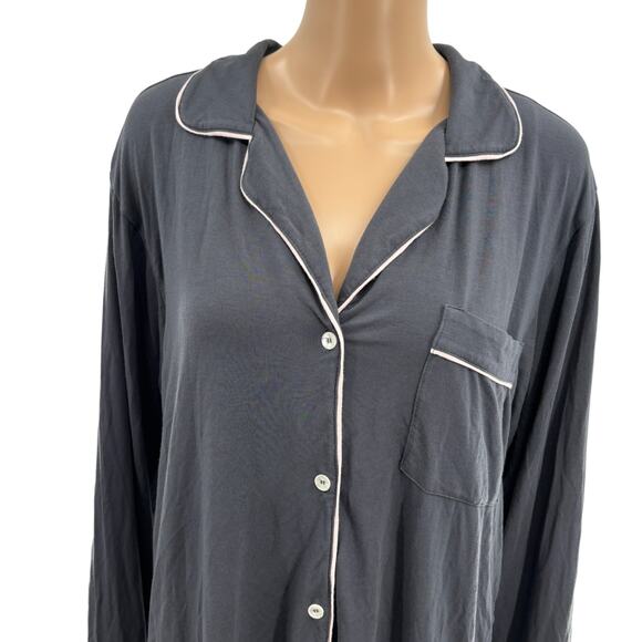Eberjey Graphite Gray Gisele Piped Long Sleeve Pajama Top - Picture 5 of 10